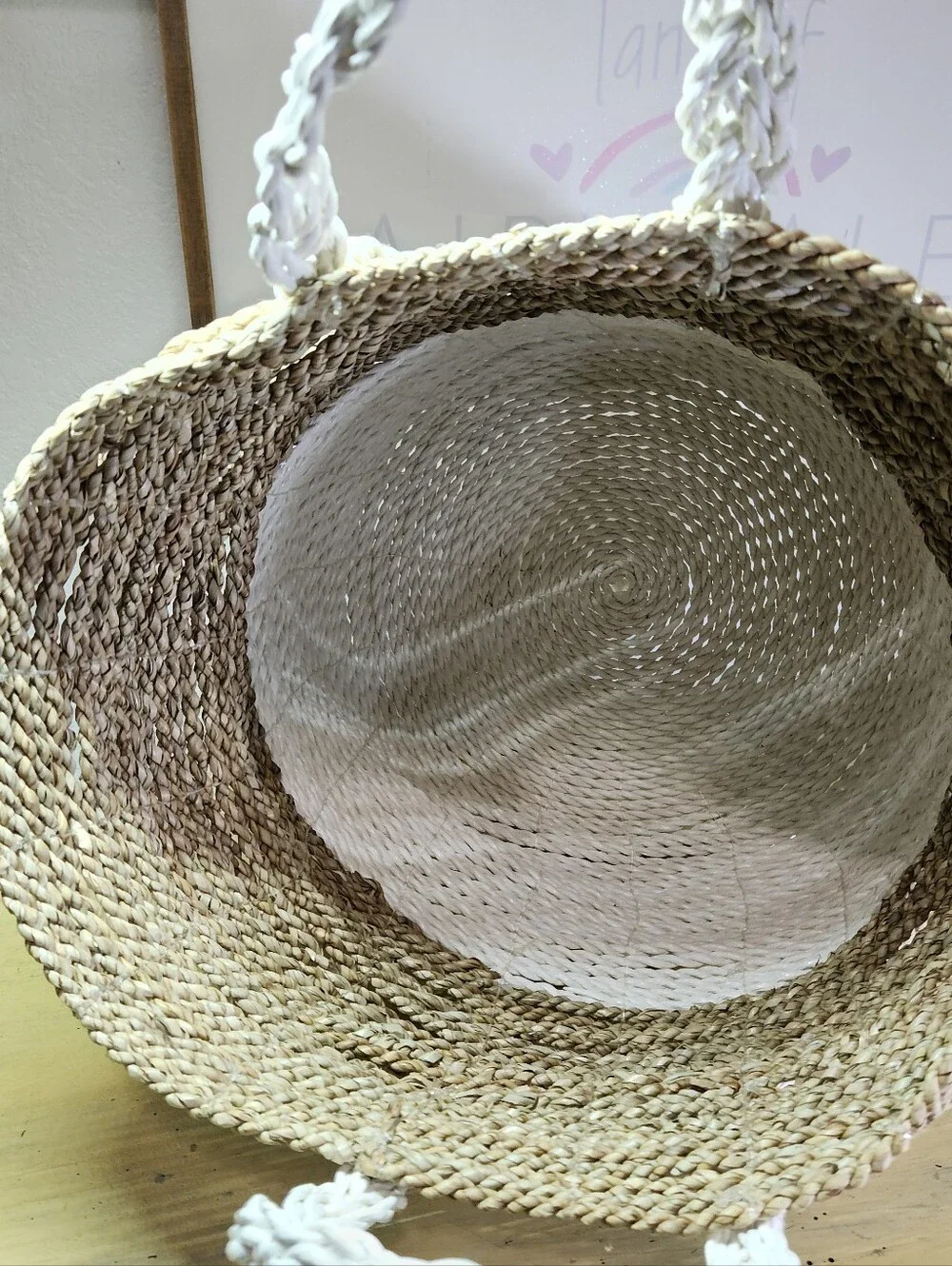 Woven Natural and White Handled Storage Basket - Home Accents